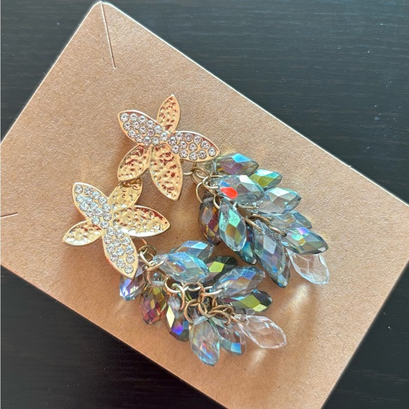 Gold Floral Crystal Drop Earrings - Picture 2 of 2